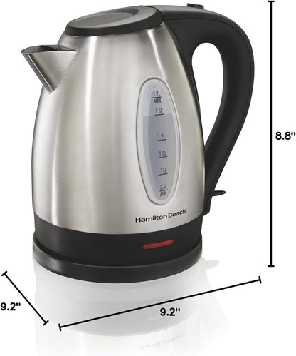 Hamilton Beach Electric Tea Kettle, Water Boiler & Heater, 1.7 Liter, Cordless Serving, 1500 Watts for Fast Boiling, Auto-Shutoff and Boil-Dry Protection, Stainless Steel (40880)