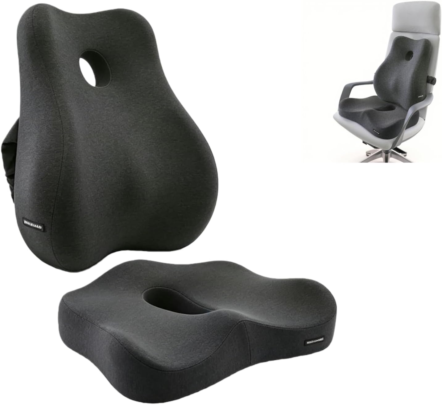 X Large Memory Foam Seat Cushion & Lumbar Support Pillow, Sciatica & Tailbone Pressure Relief Coccyx Cushion for Office Chair, Car, Wheelchair, Home