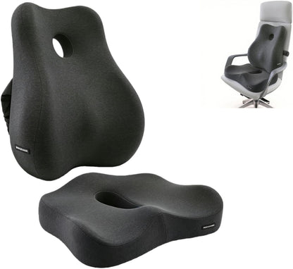 X Large Memory Foam Seat Cushion & Lumbar Support Pillow, Sciatica & Tailbone Pressure Relief Coccyx Cushion for Office Chair, Car, Wheelchair, Home