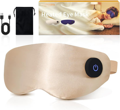 Aurorcness Heated Eye Mask for Dry Eyes – Cordless Warm Eye Compress, 100% Mulberry Silk Sleep Mask with Graphene Heating, 3 Heat Levels and Auto Shut-Off, Rechargeable & Washable