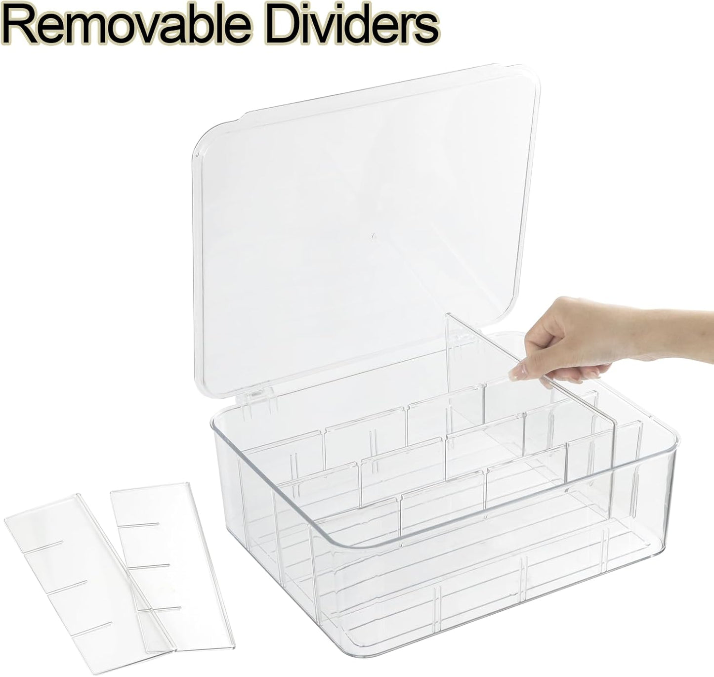 ZEXALOR Clear Tea Bag Organizer, Dresser Organizers Drawer Organzier Storage Container with Removable Dividers, Plastic Storage Bin with Lid, Organizer for Scarves Ties Bras