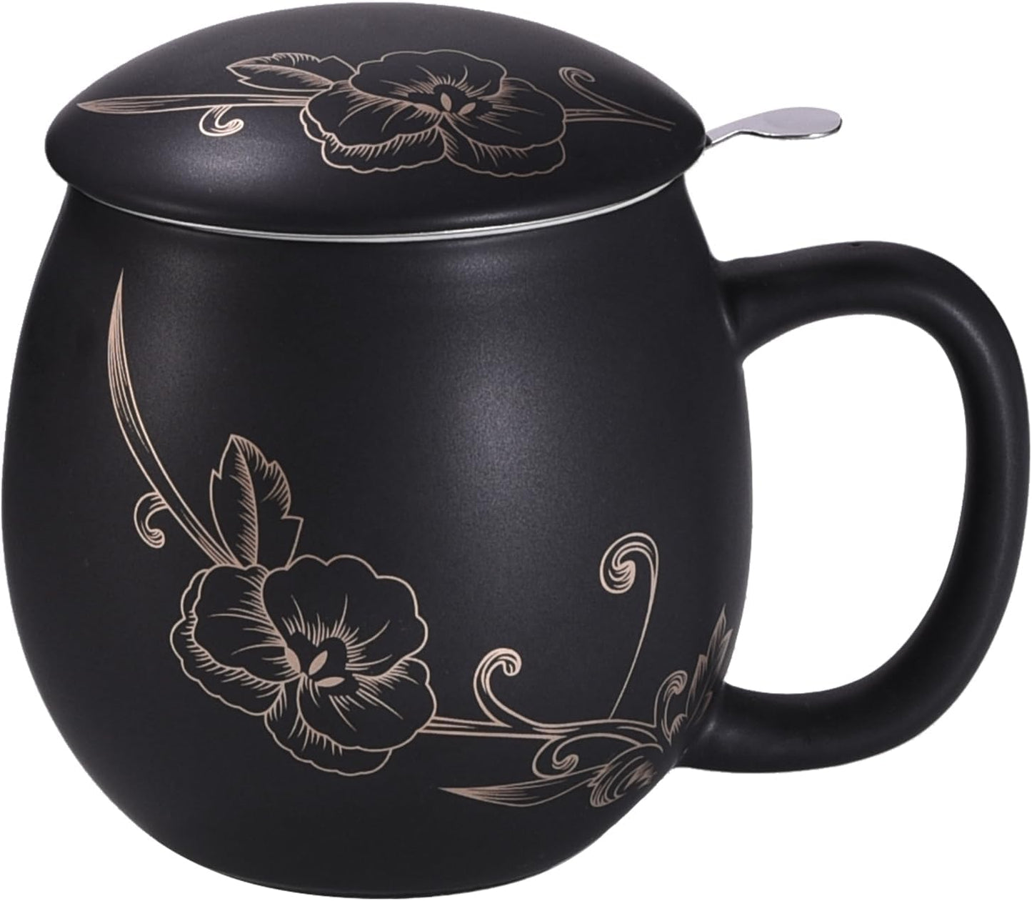 Yundu 12 OZ Matte Green Ceramics Teacup with Infuser and Lid, Mug with Lid for Steeping - Stainless Steel Infuser for Loose Leaf Tea, Home Office Gift for Tea Lovers