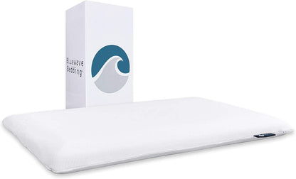 Bluewave Bedding Ultra Slim Max Cool CarbonBlue Gel Memory Foam Pillow for Stomach and Back Sleepers - Thin, Flat Design with Advanced Cooling (2.75-Inch Height, Standard Size)