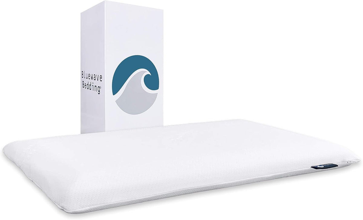 Bluewave Bedding Ultra Slim Max Cool CarbonBlue Gel Memory Foam Pillow for Stomach and Back Sleepers - Thin, Flat Design with Advanced Cooling (2.75-Inch Height, Standard Size)