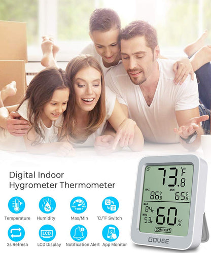 Govee Indoor Hygrometer Thermometer 2Pack H5075 with Bluetooth App Control | Room Temperature Humidity Meter, 164ft Remote Monitor, Smart Alerts, 2 Years Data Storage Export, for Bedroom Wine Cellar