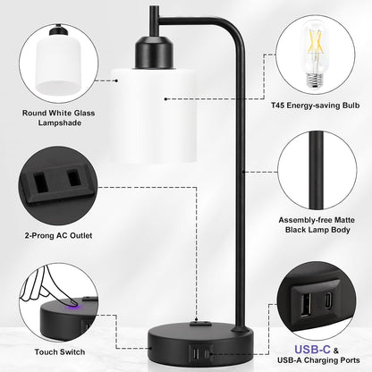 Industrial Touch Lamps for Nightstand Set of 2, 3-Way Dimmable Bedside Lamp