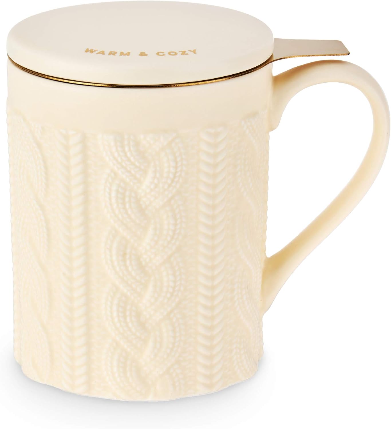 Pinky Up Annette Ceramic Tea Cup with Infuser and Lid, Travel Mug for Loose Leaf Teas, Home Office, Camping, Picnic Party, 12 oz, Set of 1, Honeycomb