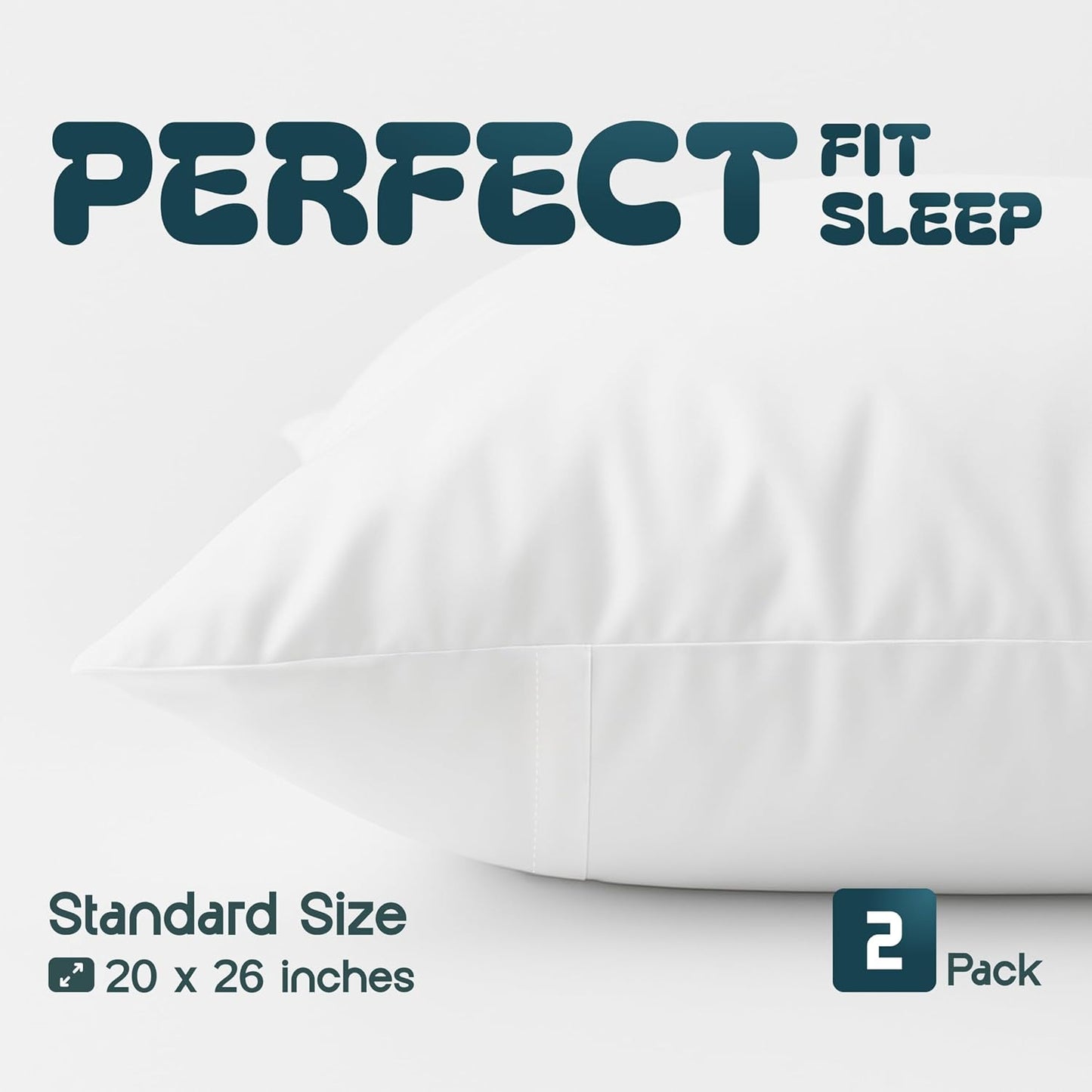 White Classic King Pillow Covers with Zipper 2 Pack - 20 x 36 Ultra-Soft, Cozy and Noiseless King Pillow Protector, 200 Thread Count, Fade-Resistant Pillow Shams