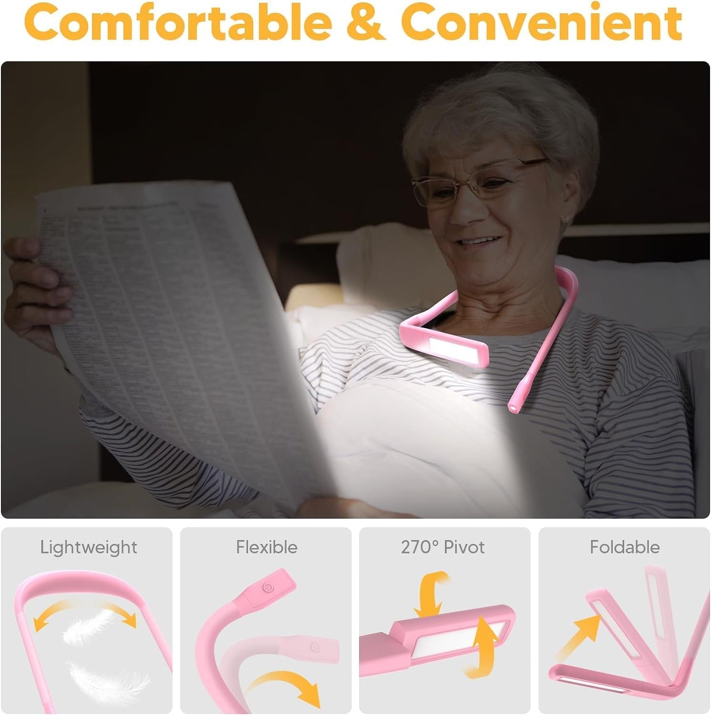 Reading Light, Rechargeable Neck Light, Stepless Dimming Book Light