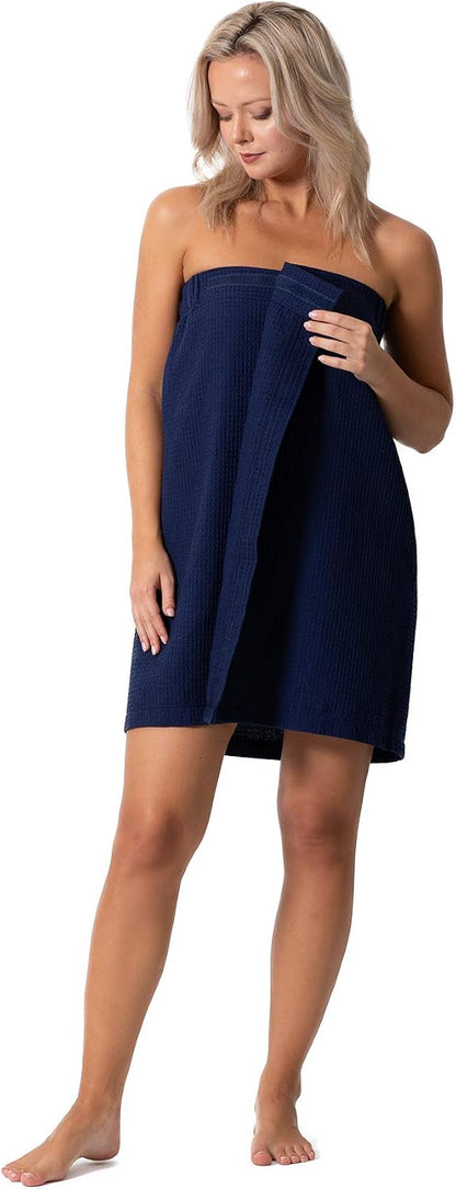 Turkish Linen Women’s Waffle Spa Body Wrap with Adjustable Closure