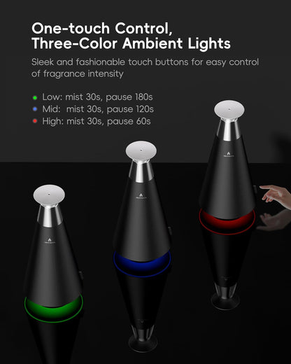 All-Metal Waterless Scent Diffuser Kit – 1500 Sq.Ft Coverage, Wireless Rechargeable,App Control, Mood Light, Hotel Scent Diffuser, Includes 5×15ml Essential Oils, for Home,Large Room,Spa,Silver