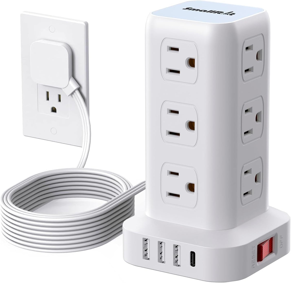 Extension Cord with Multiple Outlets, SMALLRT Power Strip Tower, Outlet Extender with 12 AC Outlets 4 USB, 6.5FT Extension Cord for Home Dorm Room, Office Supplies,Overload Protection
