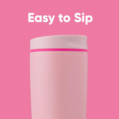 Owala SmoothSip Slider Insulated Stainless Steel Coffee Tumbler, Reusable Iced Coffee Cup, Hot Coffee Travel Mug, BPA Free 12 oz, Pink (Pucker Up)