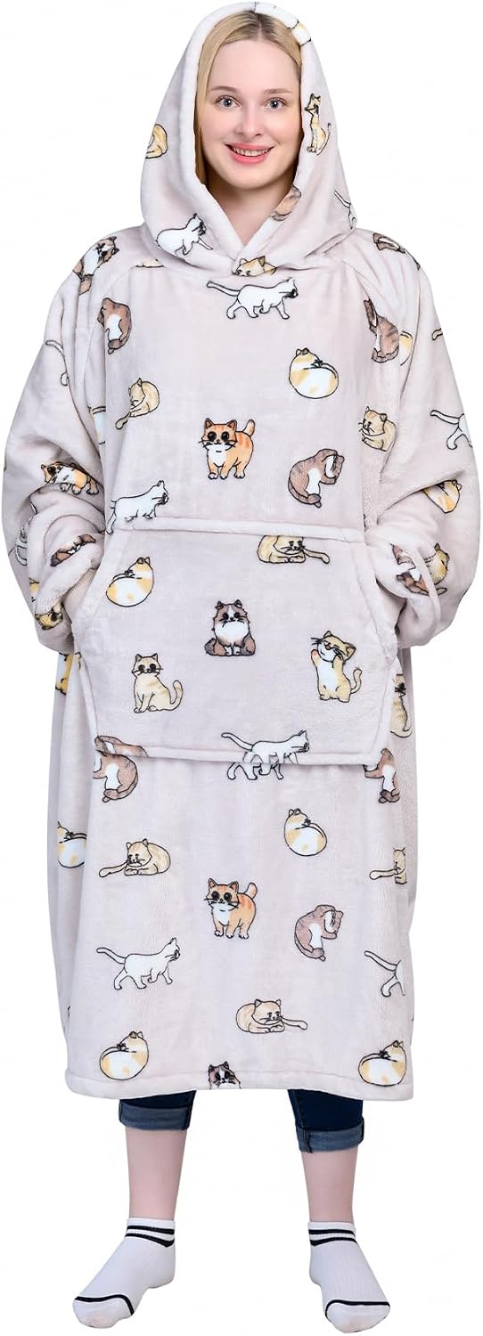 Waitu Wearable Blanket Sweatshirt Gifts for Women and Men, Warm and Cozy Giant Blanket Hoodie, Thick Flannel Blanket with Sleeves and Giant Pocket - Dark Gray