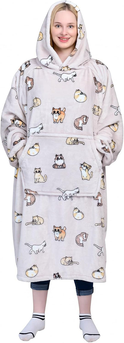 Waitu Wearable Blanket Sweatshirt Gifts for Women and Men, Warm and Cozy Giant Blanket Hoodie, Thick Flannel Blanket with Sleeves and Giant Pocket - Dark Gray
