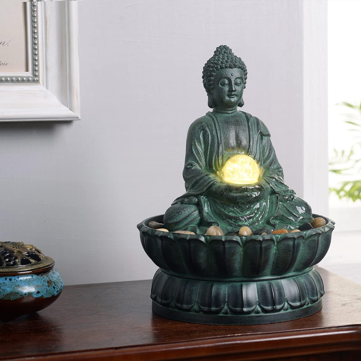 Cascading Indoor Tabletop Water Fountains with LED Light - Rockery Waterfall Fountain - Quiet and Relaxing Water Sound - Small 9.7 Inch Desktop Size - Home/Office Decor