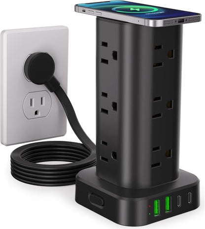 6FT Power Strip Tower Surge Protector, 12 Wide Spaced Outlets, 4 USB