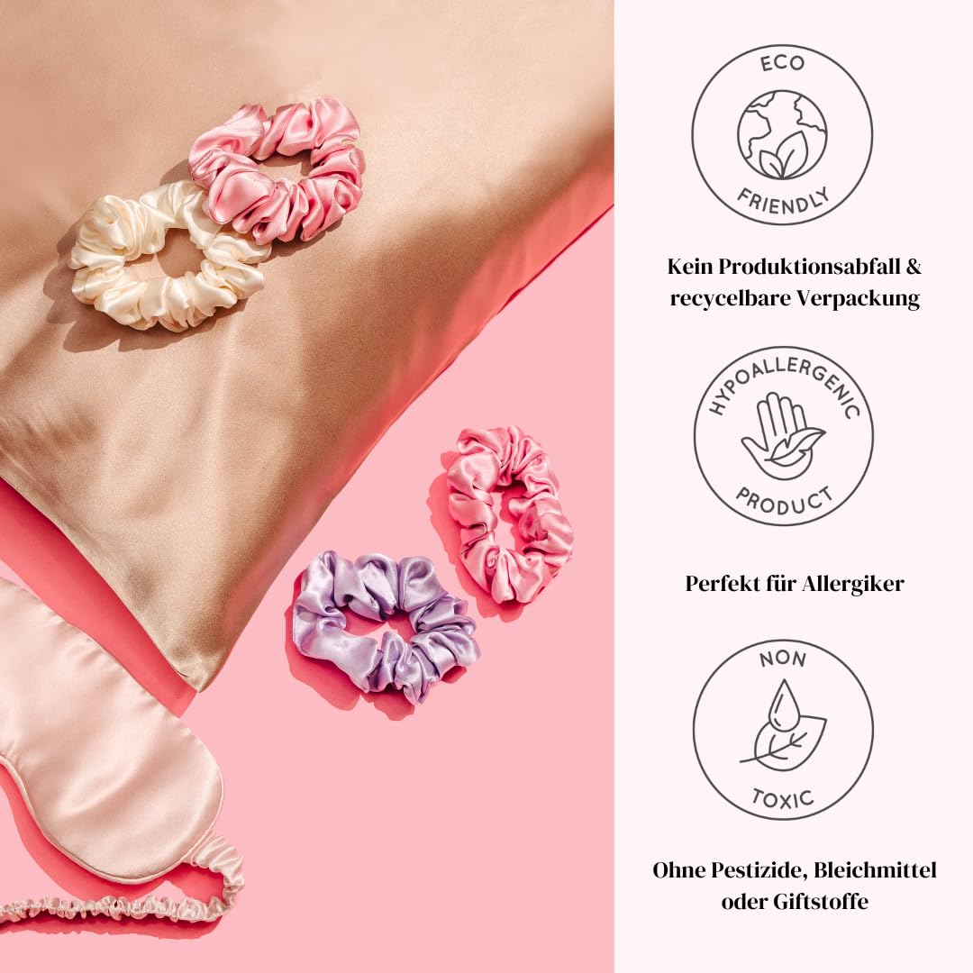 SILKIE x4 Set - Forget Satin - 100% Pure Mulberry Silk Black Brown Skinny Scrunchies Travel Pouch Everyday Hair Ties Elastics Hair Care Ponytail Holder No Damage (Chocolate)