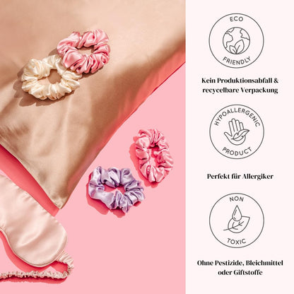 SILKIE x4 Set - Forget Satin - 100% Pure Mulberry Silk Black Brown Skinny Scrunchies Travel Pouch Everyday Hair Ties Elastics Hair Care Ponytail Holder No Damage (Chocolate)
