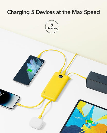 VRURC Portable Charger, Slim Power Bank Built-in 4 Cables, Travel Essential
