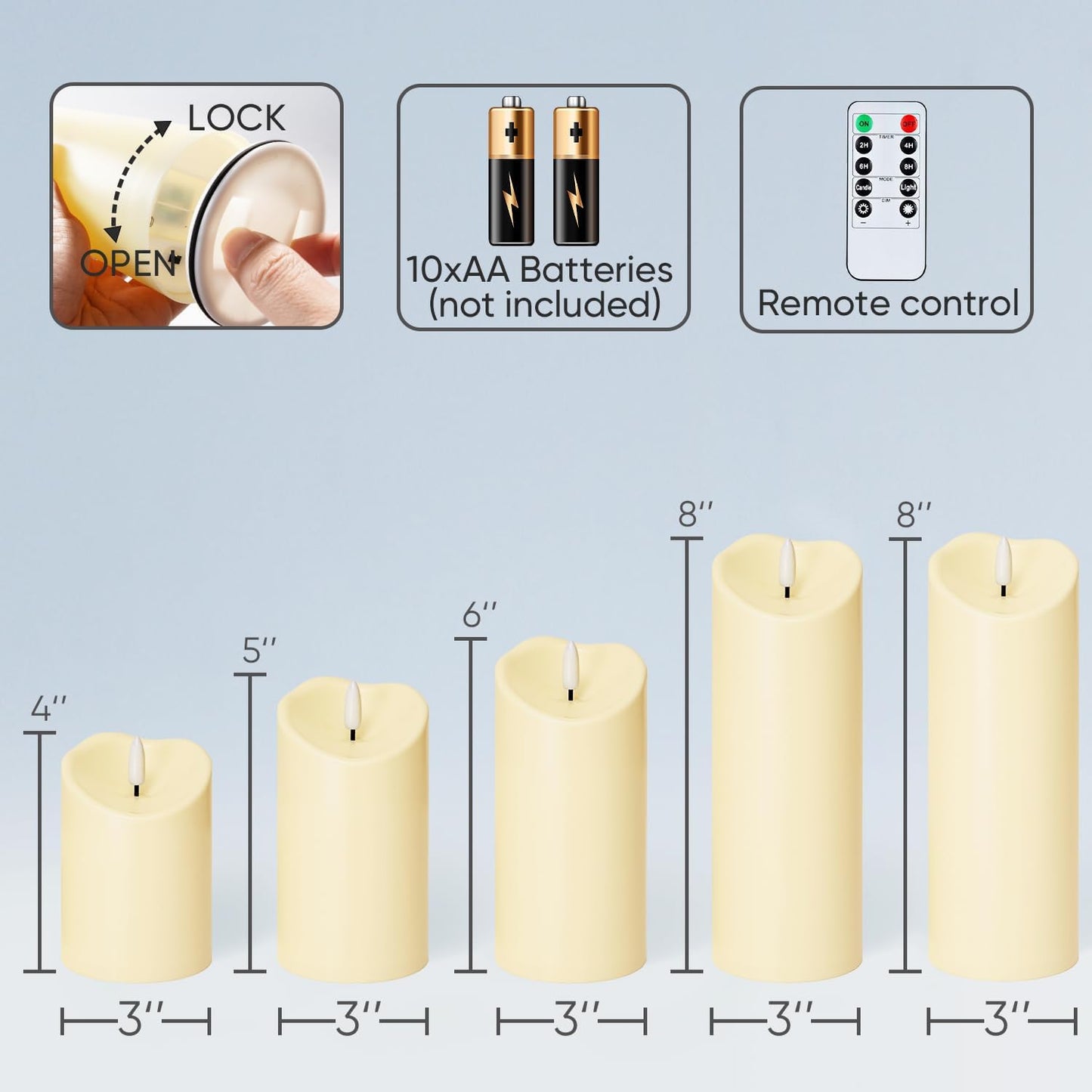 Homemory 6"x3" Outdoor Waterproof Flameless Candles, LED Candles, Battery Operated Candles with Remote and Timers, Electric Fake Plastic Pillar Candles, Ivory White, Set of 2