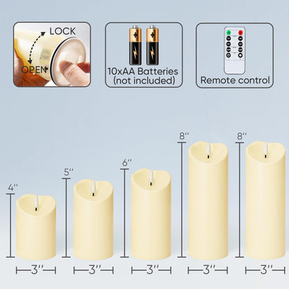 Homemory 6"x3" Outdoor Waterproof Flameless Candles, LED Candles, Battery Operated Candles with Remote and Timers, Electric Fake Plastic Pillar Candles, Ivory White, Set of 2