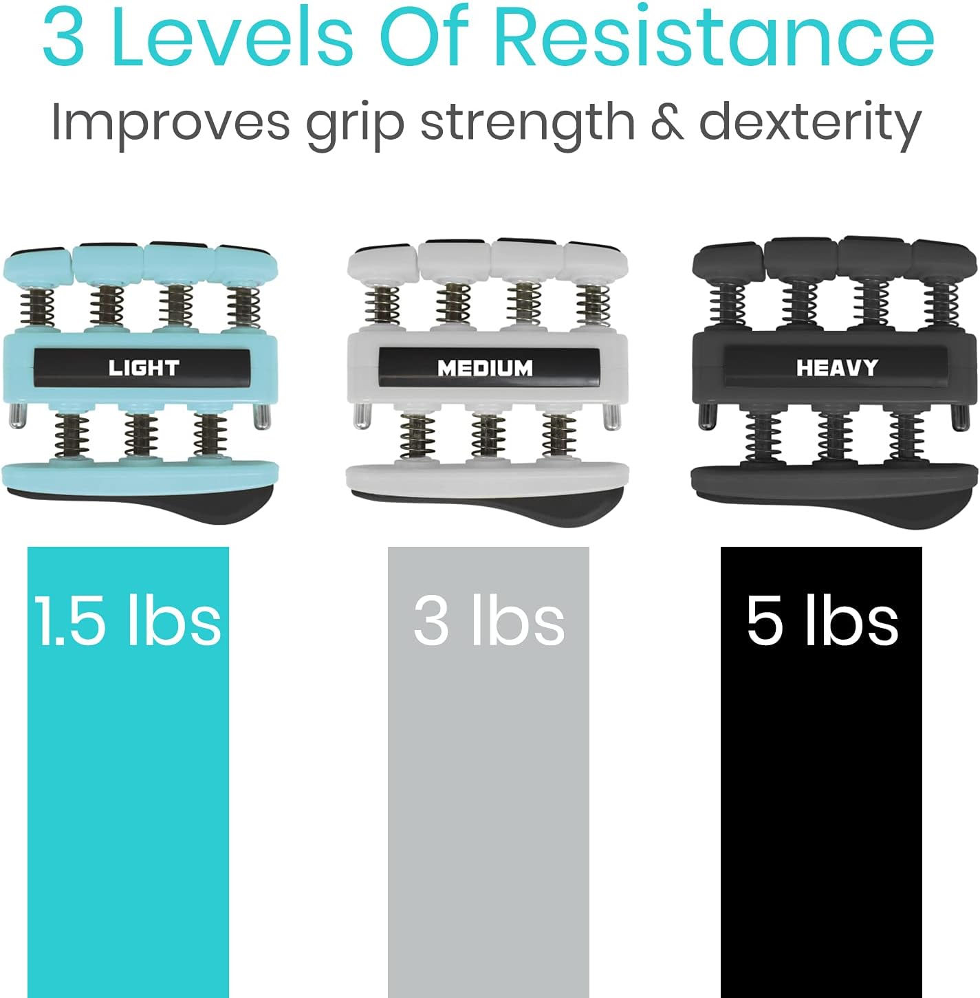 Finger Strengthener by Vive (3 Pack) Hand Grip Equipment for Guitar, Musicians, Rock Climbing & Therapy - Gripper with Exercise Guide for Strengthening Muscles