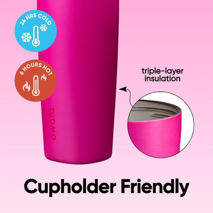 Owala SmoothSip Slider Insulated Stainless Steel Coffee Tumbler, Reusable Iced Coffee Cup, Hot Coffee Travel Mug, BPA Free 12 oz, Pink (Pucker Up)