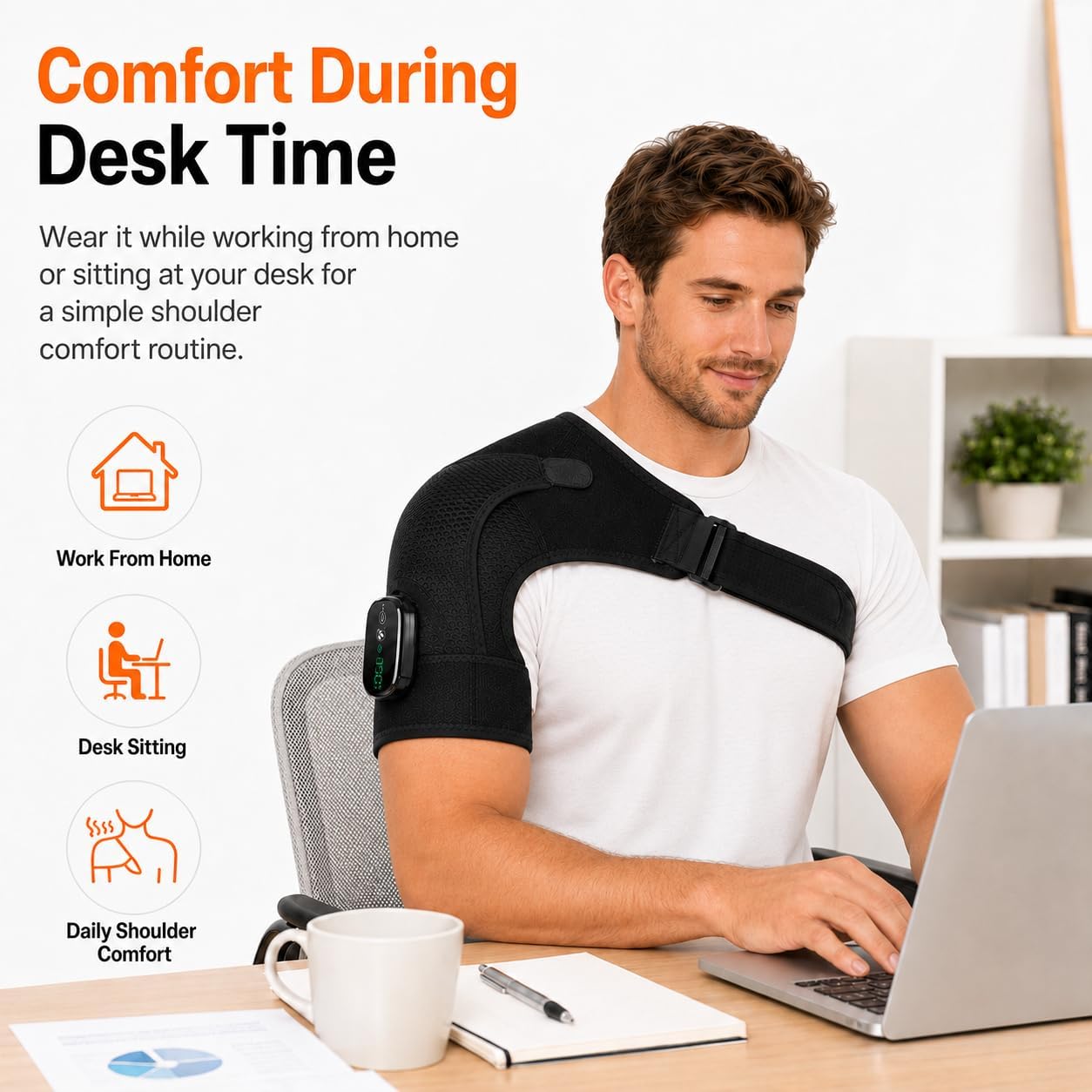Cordless Shoulder Heating Pad with Massage, Rechargeable Shoulder Massager with Heat, Heated Shoulder Wrap, 3 Heat Levels & 3 Vibration Modes, 5000mAh Battery, Left or Right Shoulder, Black