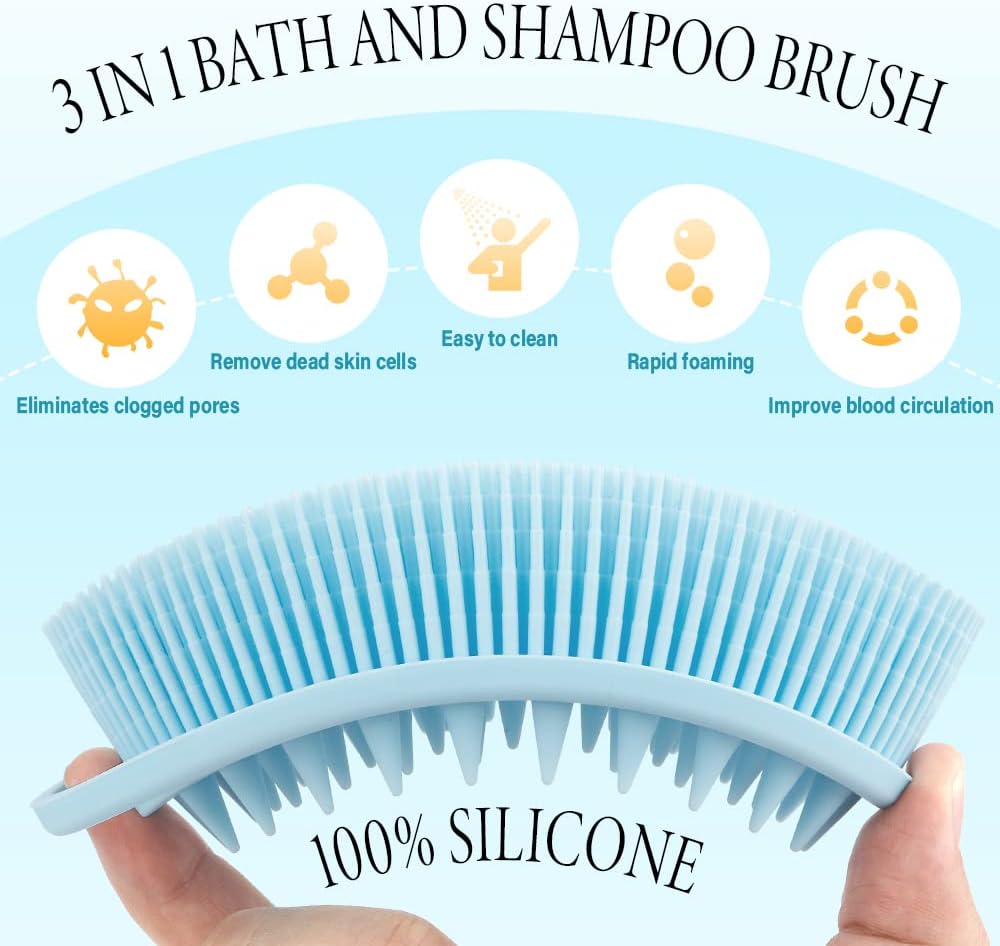 PQRUU 3 Pack Silicone Body Scrubber, Exfoliating Soft Loofah Bath Body Scrubbers for Use in Shower, Exfoliating Body Scrubber Fit for All Kinds of Skin, Rapid Foaming Black+Blue+Pink