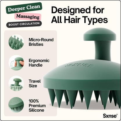 SXNSE - Revive Silicone Scalp Massager, Arctic - Manual Hair & Scalp Scrubber for Dandruff, Buildup, Itch, & Hair Growth - Soft Exfoliating Silicone Bristles for Wet & Dry Hair, Flake-Free Finish