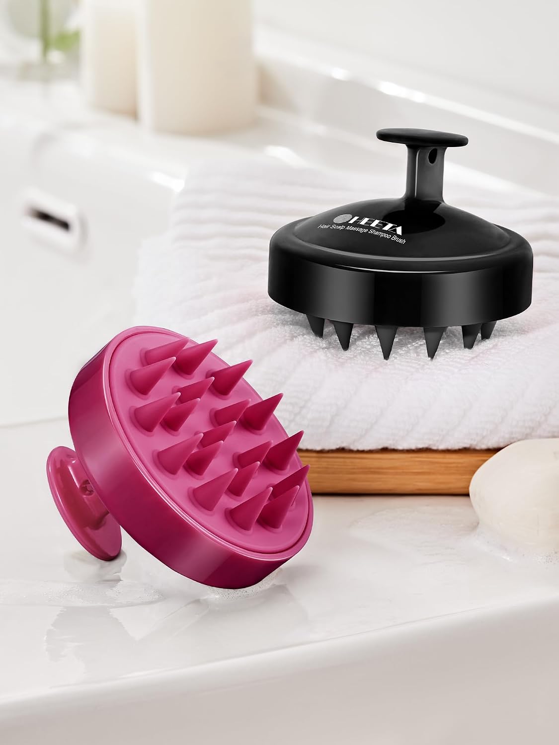HEETA Scalp Massager Hair Growth 2-Pack, Soft Silicone Scalp Scrubber Shampoo Brush for Exfoliation Dandruff Removal Head Massage Stress Relax, Wet & Dry Use for Women Men Thick Thin Curly Hair Care