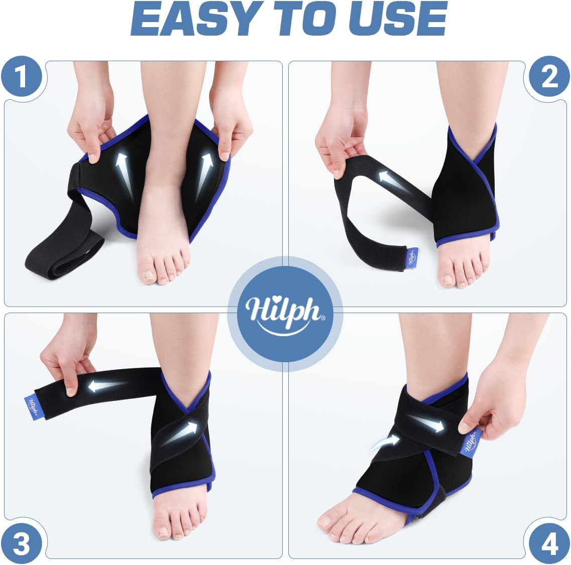 Hilph Ankle Heel Ice Pack Wrap for Swelling & Achilles Tendonitis, Reusable Ice & Compression Therapy Flexible Foot Gel Ice Pack Wrap for Ankle Sprain & Plantar Fasciitis Pain Relief (Blue, 1 Pack)