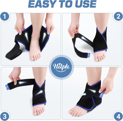 Hilph Ankle Heel Ice Pack Wrap for Swelling & Achilles Tendonitis, Reusable Ice & Compression Therapy Flexible Foot Gel Ice Pack Wrap for Ankle Sprain & Plantar Fasciitis Pain Relief (Blue, 1 Pack)