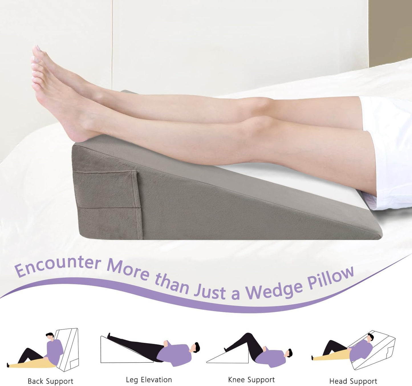 CHxxy Memory Foam Bed Wedge Pillow (10"x24"x24") - Acid Reflux & Back Pain Relief, Anti-Snoring Incline Design, Removable Washable Cover for Sleep & Post-Surgery Support