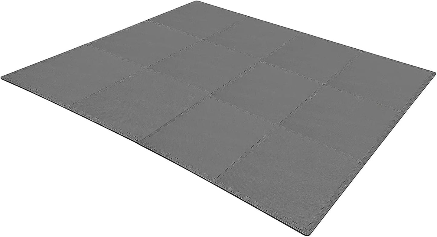 BalanceFrom Puzzle Exercise Mat 1/2" Thick, EVA Interlocking Foam Floor | Tiles for Home Gym, Mat for Home Workout Equipment, Floor Padding for Kids, Black, 24 in x 24 in x 1/2 in, 144 Sq Ft-36 Tiles