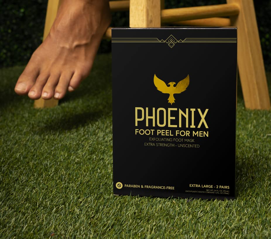 (Pack of 2) Phoenix Foot Peel for Men - Extra Large - Extra Strength - Menthol - Exfoliating Dry Feet Treatment - Callus Remover - Paraben Free