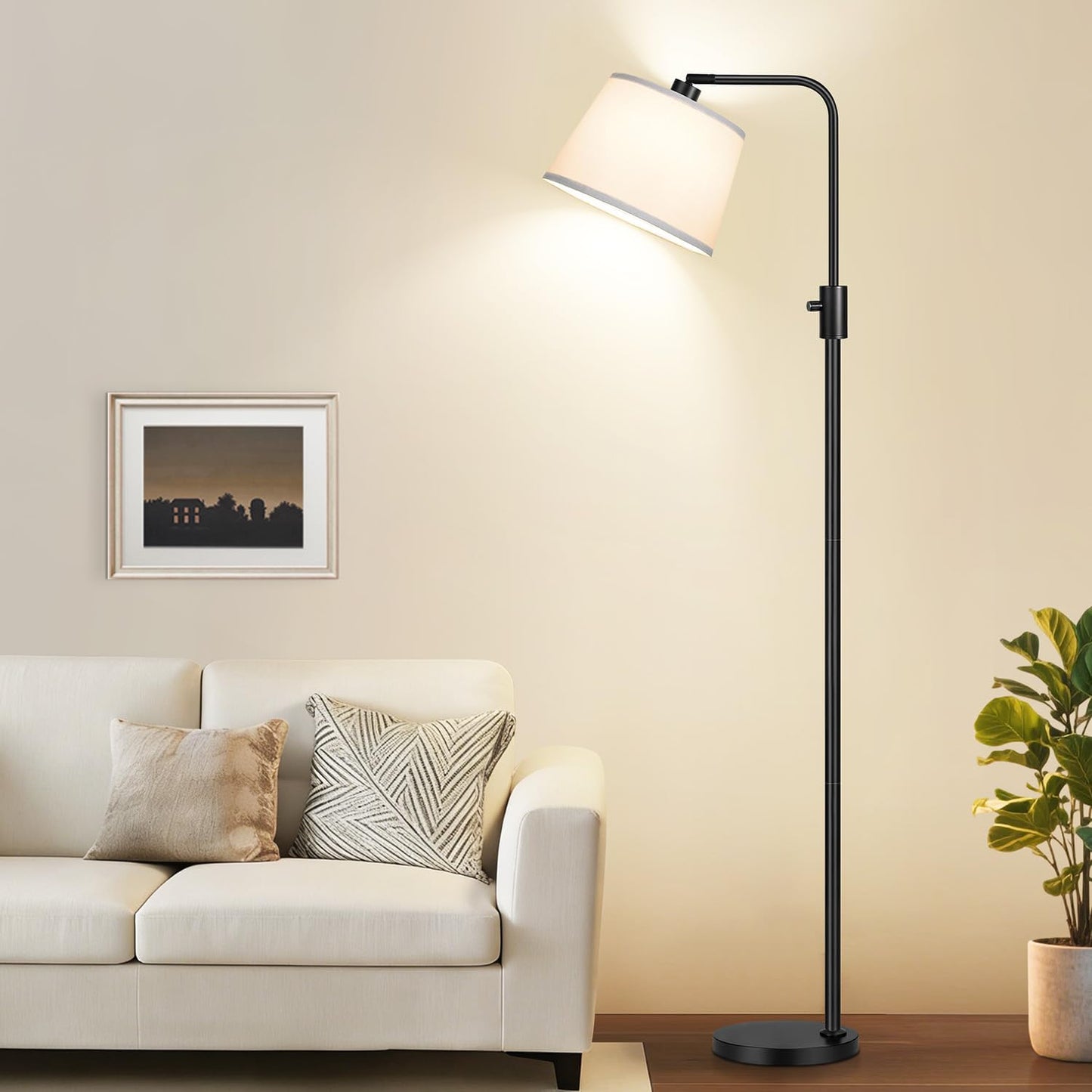 【Upgraded】 Dimmable Floor Lamp, 1000 Lumens LED Edison Bulb Included, Arc Floor Lamps for Living Room Modern Standing Lamp with Linen Shade, Tall Lamp for Bedroom Office Dining Room- Black