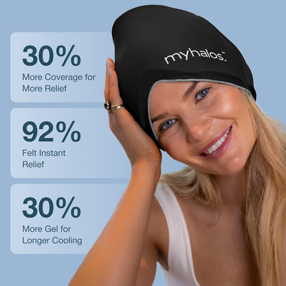 Myhalos® Migraine Relief Cap, Ice Hat for Migraines, Headache Relief Cap, 30% More Gel, Hot & Cold Therapy Head Ice Pack, Cooling Headache Hat, Tension Wrap, Hangover Cap, Ice Face Mask, FSA|HSA