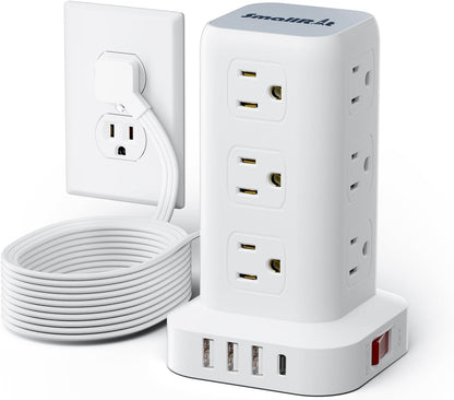 Extension Cord with Multiple Outlets, SMALLRT Power Strip Tower, Outlet Extender with 12 AC Outlets 4 USB, 6.5FT Extension Cord for Home Dorm Room, Office Supplies,Overload Protection