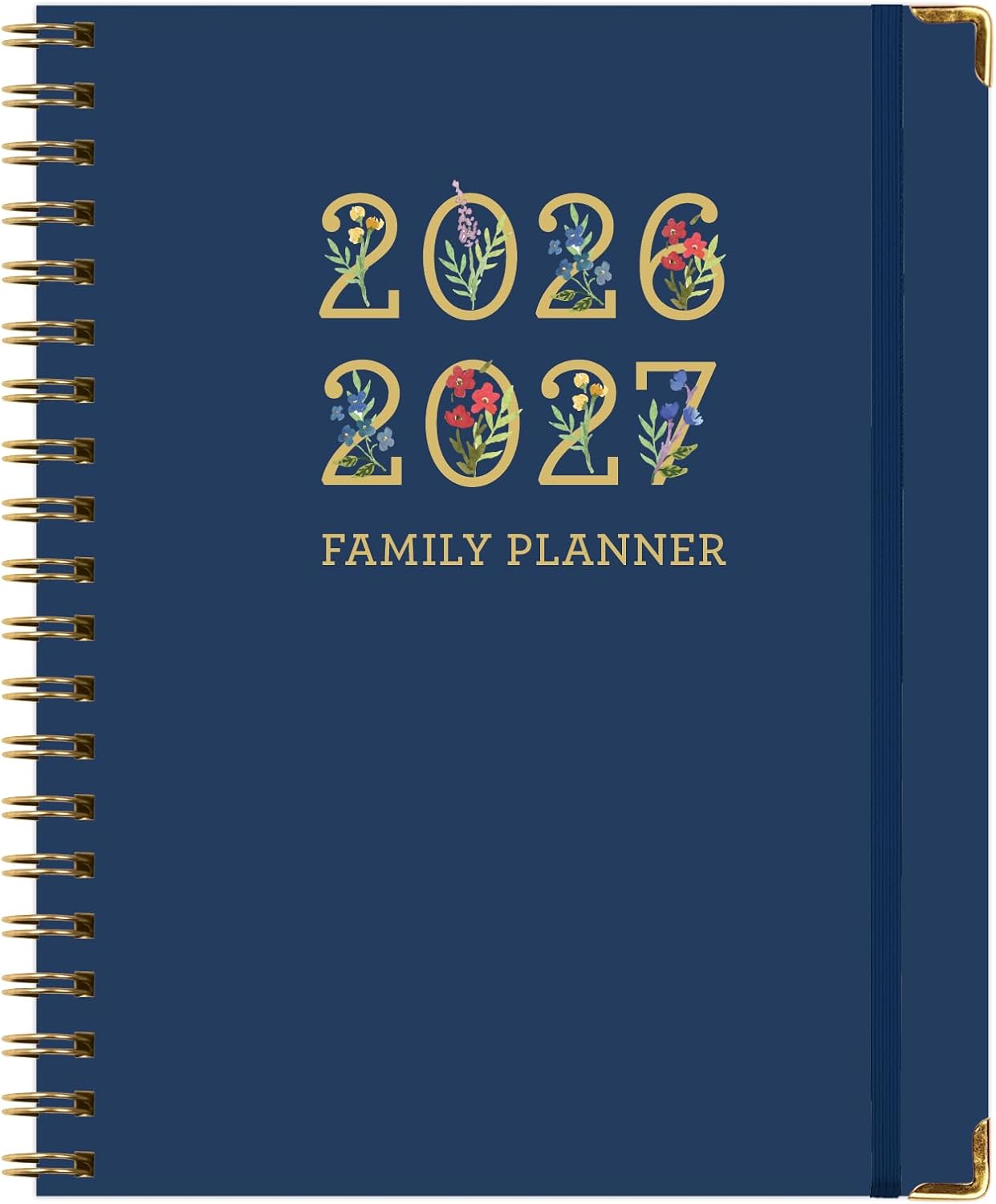 FAMILY PLANNER ORGANIZER – 8.5" x 11" Weekly & Monthly Calendar (May 2026-Jun 2027). 5+ People, Meal Planning, Budgeting, Habit Tracker – Hardcover, Household Schedule Organizer for Parents, Kids, & Caregivers (Navy Gold Numbers)
