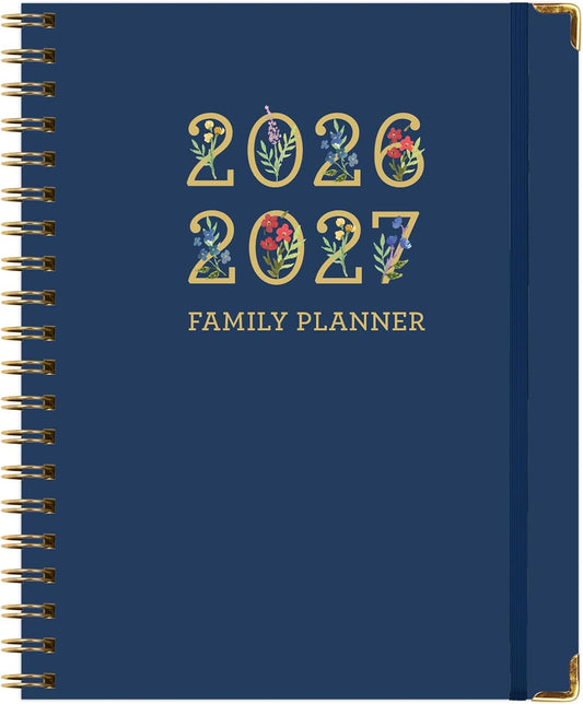 FAMILY PLANNER ORGANIZER – 8.5" x 11" Weekly & Monthly Calendar (May 2026-Jun 2027). 5+ People, Meal Planning, Budgeting, Habit Tracker – Hardcover, Household Schedule Organizer for Parents, Kids, & Caregivers (Navy Gold Numbers)