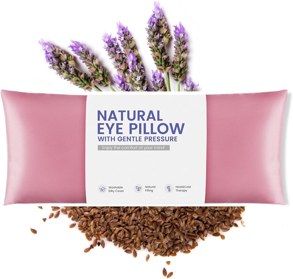 Eye Pillow for Yoga, Relaxation, Sleeping, Microwavable Weighted Eye Mask Heated for Meditation, Dry Eyes, Moist Heat Hot & Cold Eye Compress with Flaxseeds Therapy (Pink)