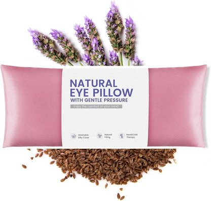 Eye Pillow for Yoga, Relaxation, Sleeping, Microwavable Weighted Eye Mask Heated for Meditation, Dry Eyes, Moist Heat Hot & Cold Eye Compress with Flaxseeds Therapy (Pink)