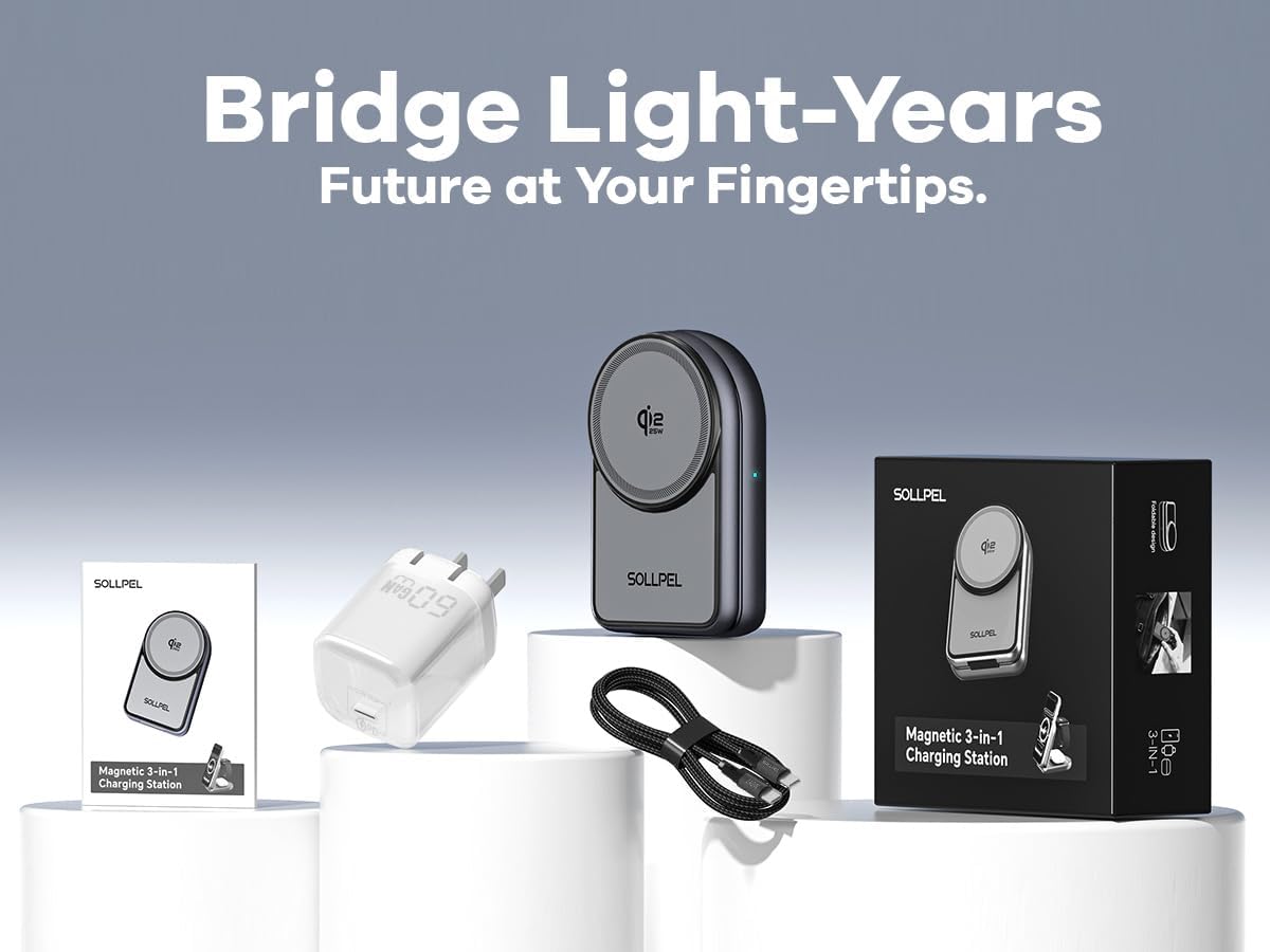 25W 3-in-1 Wireless Charging Station, Foldable MagSafe Charger