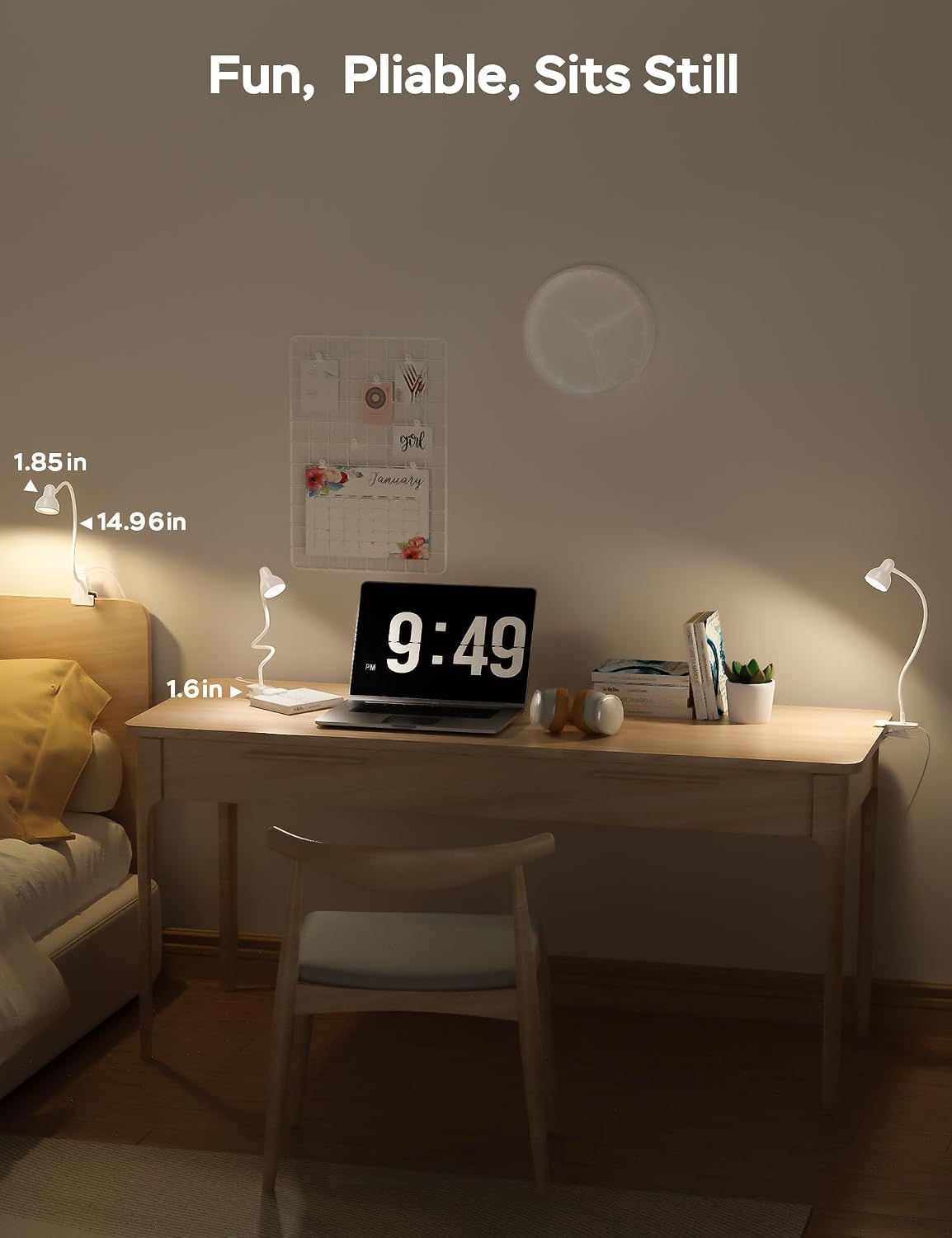 LiFMIRA Clip-on Reading Light - 3 Color Modes, 10 Dimmable Brightness, Eye Care Clamp Desk Lamp with Flexible Gooseneck for Reading in Bed, Desk, Headboard, Computer
