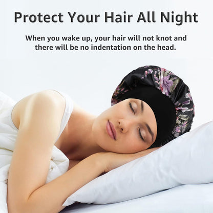 3 Pack Satin Bonnet Silk Hair Bonnet for Sleeping, Sleep Bonnets for Women Large Wide Soft Band Sleep Cap for Curly Hair Braids