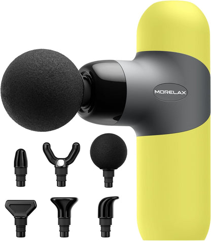 Morelax Mini Massage Gun, Percussion Muscle Massager for Back Pain Relief, Compact Sports Travel Massage Gun with 6 Massage Heads 4 Speeds, Gift for Her, Home, Athletes