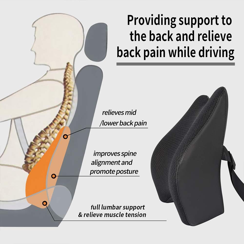 Memory Foam Lumbar Support Pillow for Car - Lower Back Support Cushion for Driving, Back Pain Relief for Car Seat, Office Chair, Wheelchair (Gray)