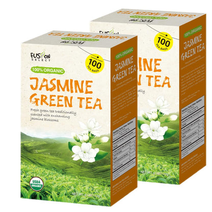 Fusion Organic Jasmine Green Tea - 200 Counts, Relaxing Jasmine Tea Bags, Floral Fragrance